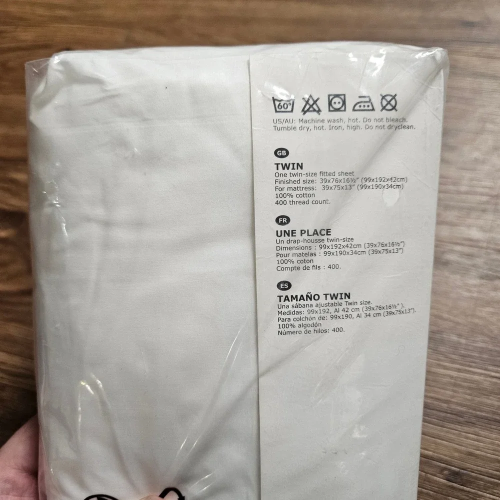 IKEA Somntuta Twin Fitted Sheet 400 Thread Count 100% Cotton White NWT